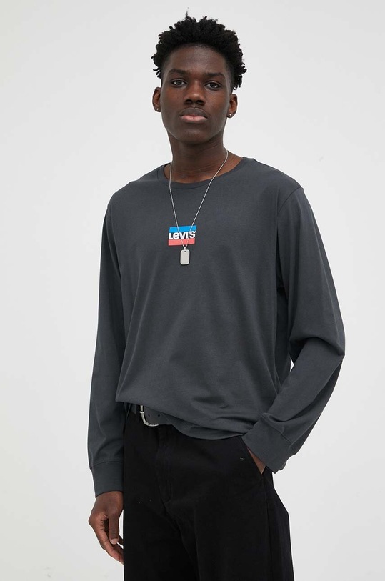 Bavlnené tričko s dlhým rukávom Levi's potlač sivá 36015.0157