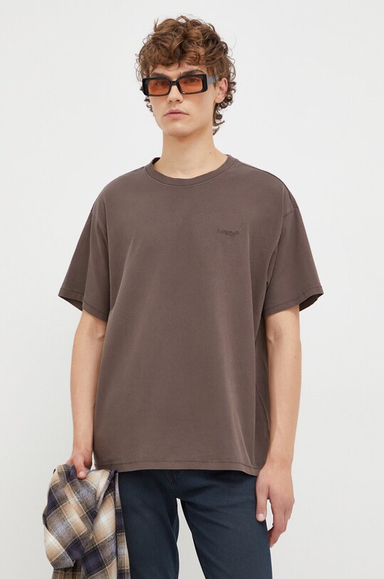 Levi's t-shirt bawełniany aplikacja brązowy A0637.0078