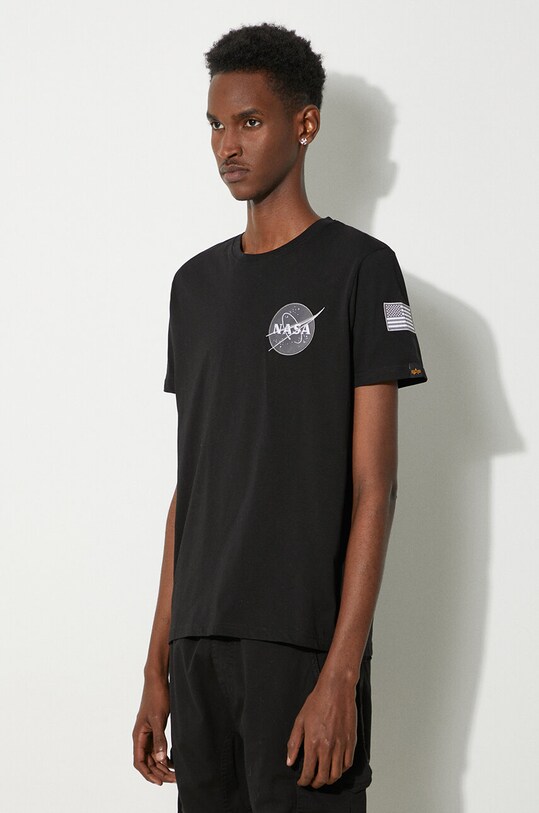 Βαμβακερό μπλουζάκι Alpha Industries 176507.03 μαύρο