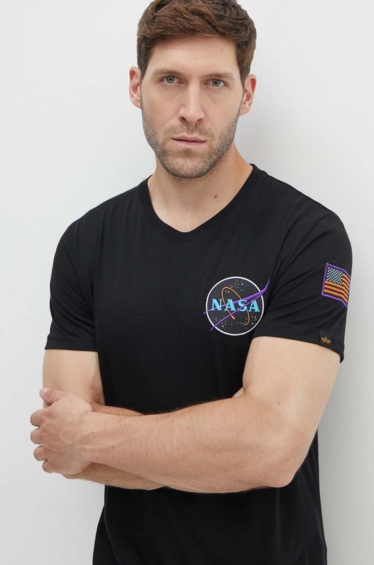 Bombažna kratka majica Alpha Industries Space Shuttle T Potisk črna 176507.556