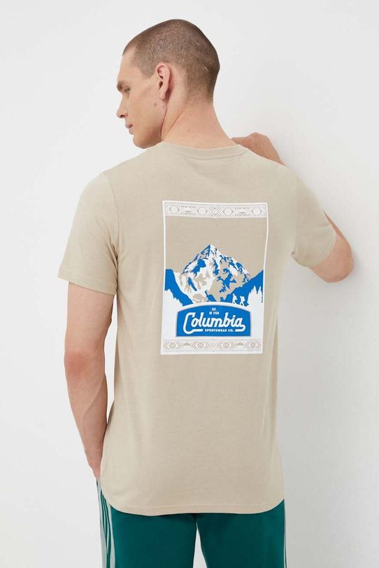 Columbia t-shirt bawełniany nadruk beżowy 1991036