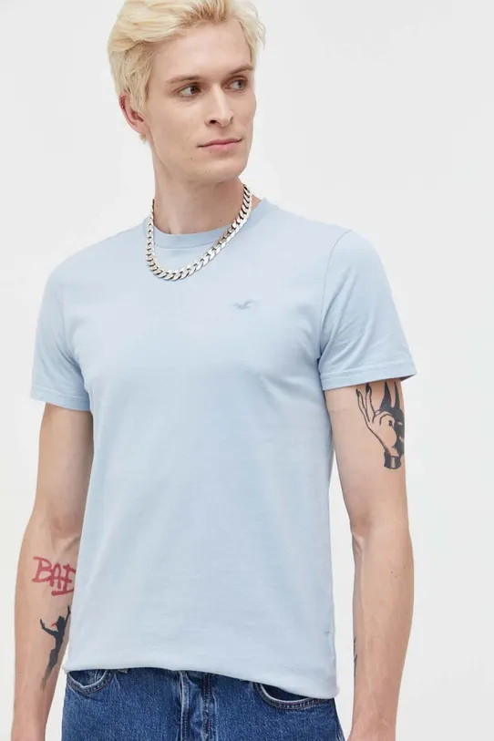 Βαμβακερό μπλουζάκι Hollister Co. slim μπλε KI324.3162.210