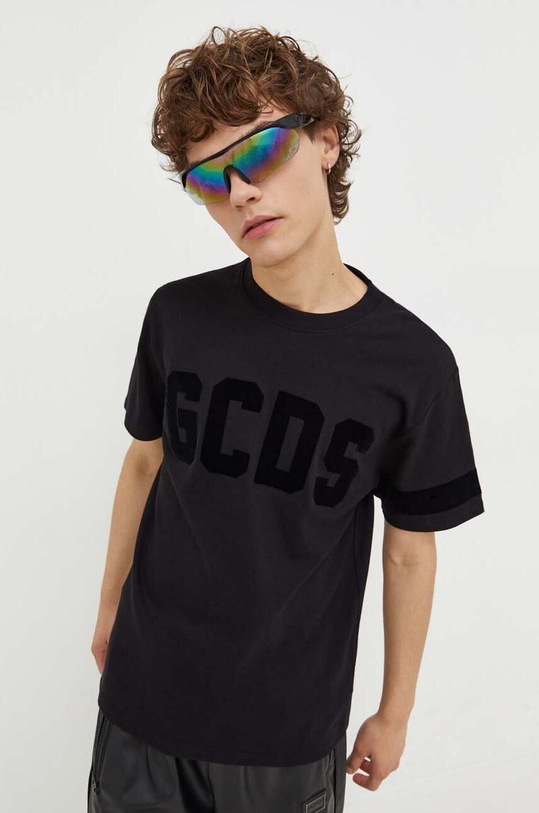GCDS tricou din bumbac imprimeu negru FW23M130129