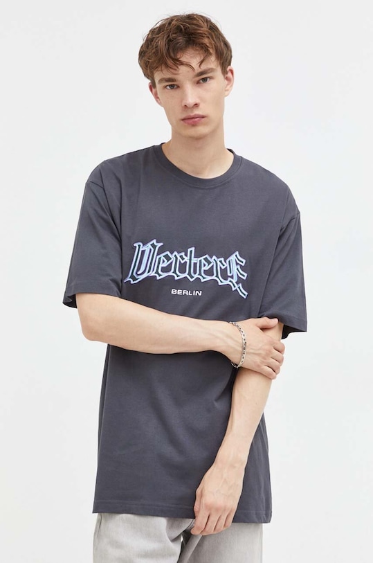 Vertere Berlin tricou din bumbac imprimeu gri VER.T184