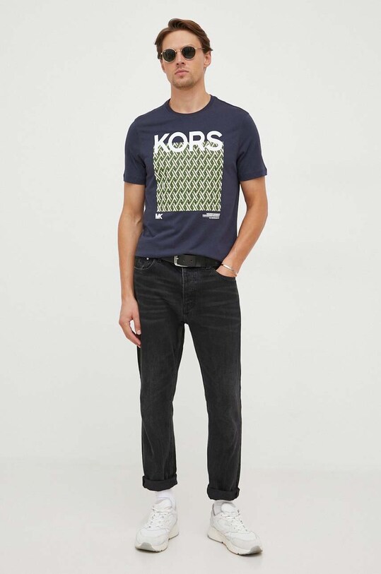 Bavlnené tričko Michael Kors CF351MMFV4 tmavomodrá AW23