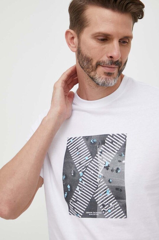 Bombažna kratka majica Armani Exchange Potisk bela 6RZTLB.ZJBYZ