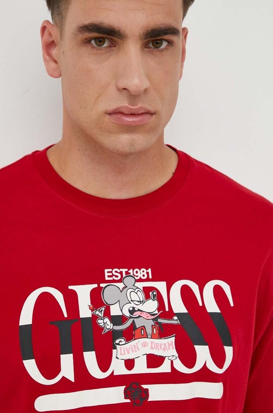 Guess t-shirt bawełniany Guess x Banksy M3BI85.K9RM1 czerwony