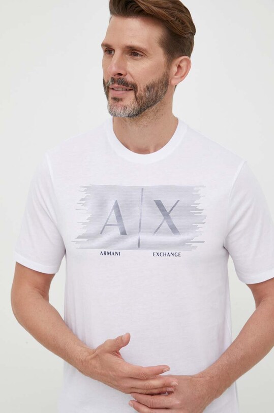 Bavlnené tričko Armani Exchange potlač biela 6RZTHB.ZJH4Z