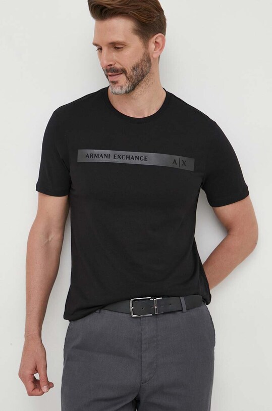 Bavlnené tričko Armani Exchange potlač čierna 6RZTAP.ZJ9TZ