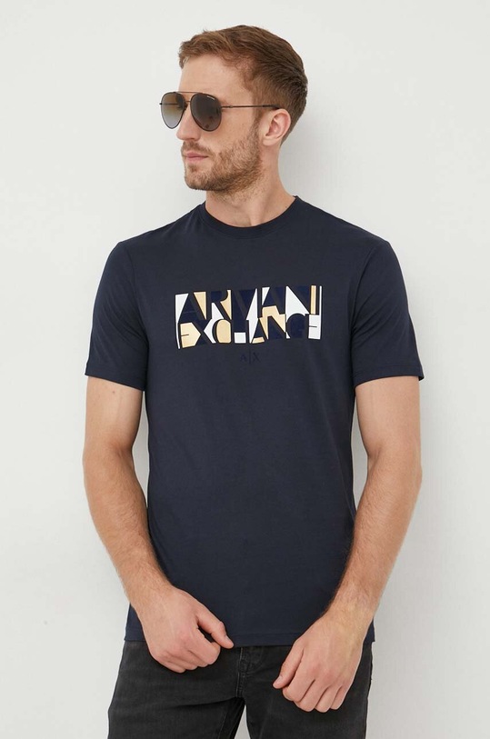Armani Exchange t-shirt bawełniany nadruk granatowy 6RZTJC.ZJBYZ