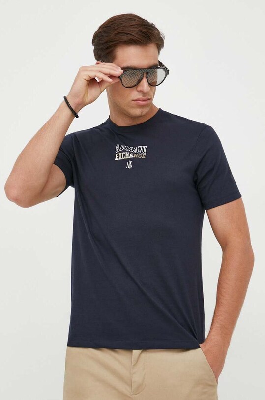 Pamučna majica Armani Exchange mornarsko plava 6RZTJG.ZJ8EZ