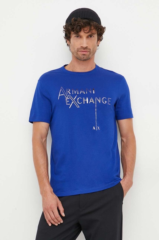Armani Exchange t-shirt bawełniany nadruk niebieski 6RZTKB.ZJ9AZ