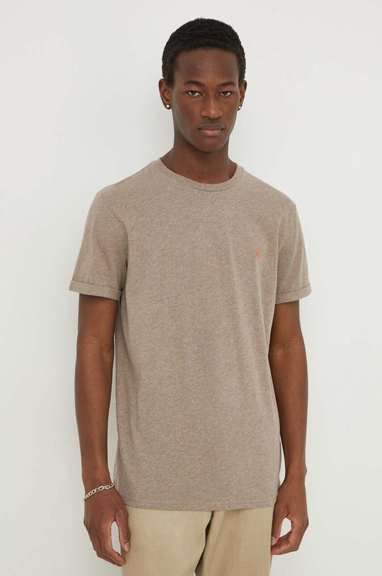Les Deux t-shirt bawełniany brązowy LDM101155