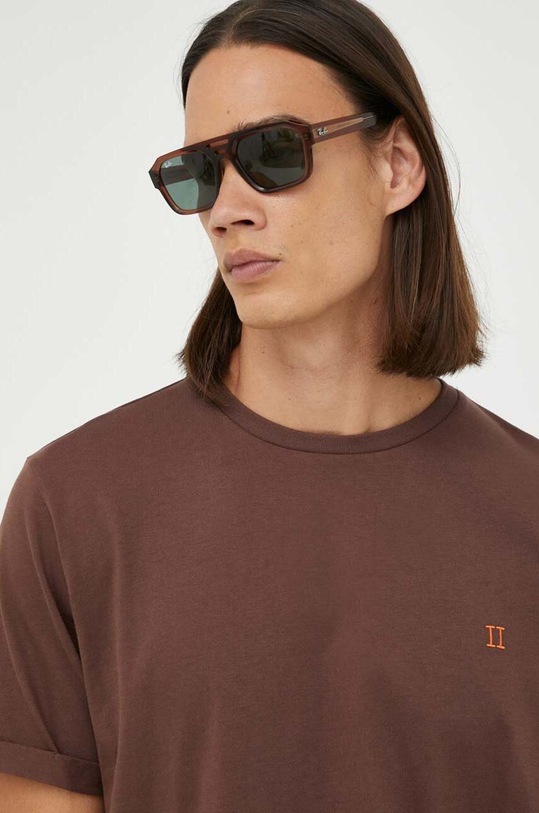 Les Deux t-shirt bawełniany brązowy LDM101155