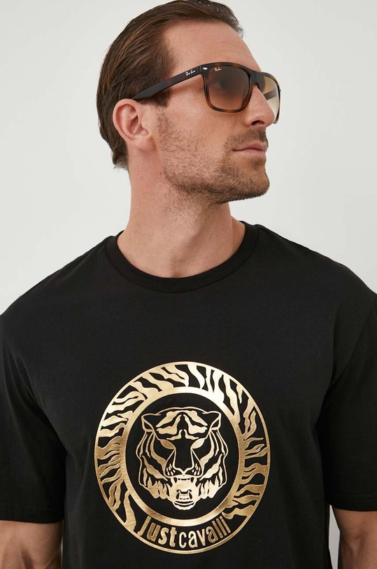 Just Cavalli t-shirt bawełniany nadruk czarny 75OAHT01.CJ500