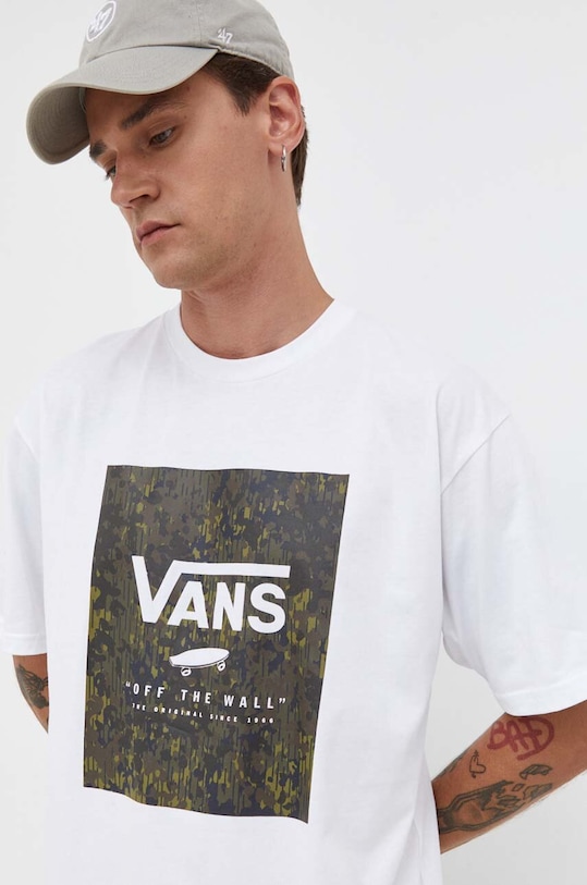 Βαμβακερό μπλουζάκι Vans λευκό VN0A5E7YCB71