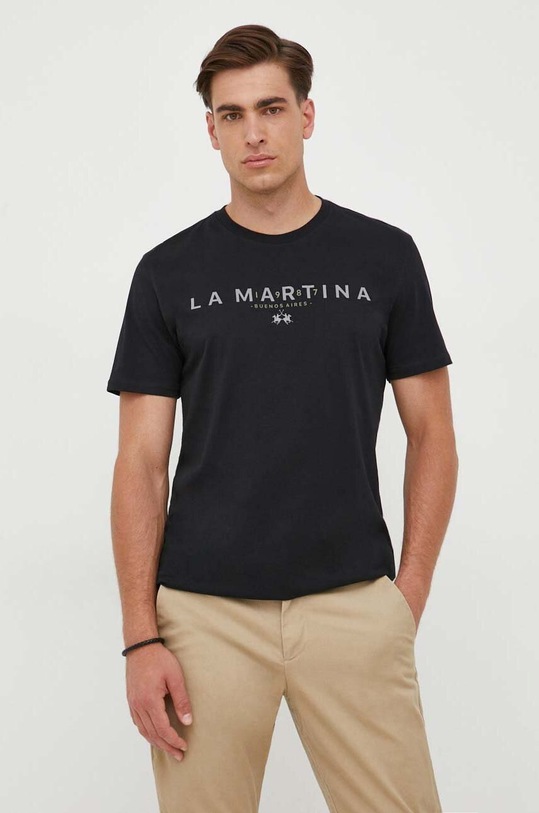 La Martina t-shirt bawełniany czarny WMR005