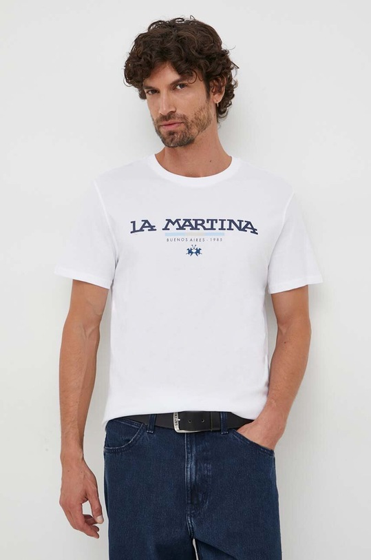 La Martina t-shirt bawełniany nadruk biały WMR006