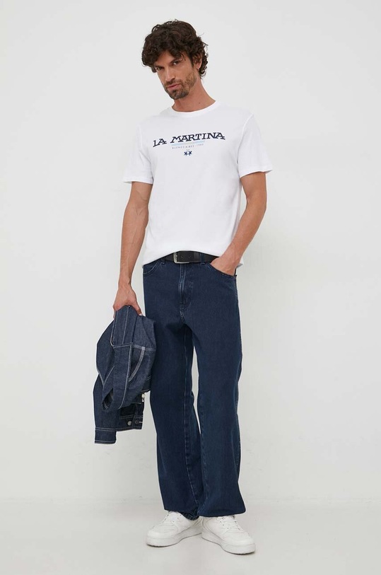 La Martina t-shirt bawełniany WMR006 biały AW23