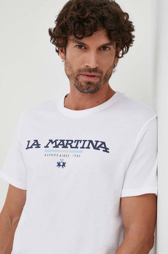 La Martina t-shirt bawełniany biały WMR006