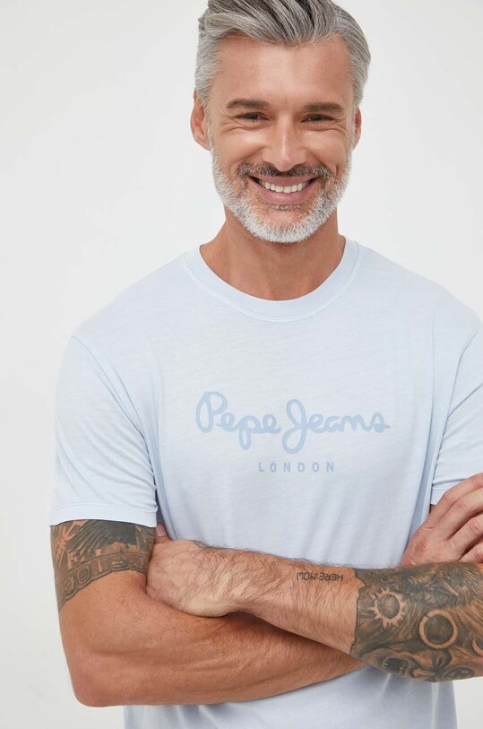 Pepe Jeans t-shirt bawełniany JAYDEN nadruk niebieski PM509098.504