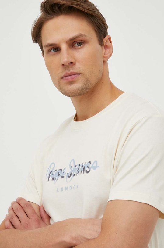 Pepe Jeans t-shirt bawełniany beżowy PM509103.804