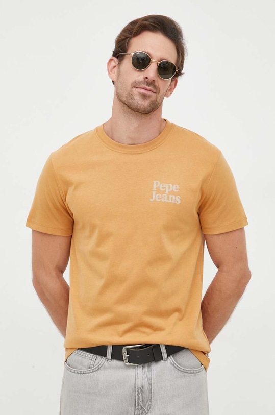 Bavlněné tričko Pepe Jeans Kody potisk béžová PM509113.849