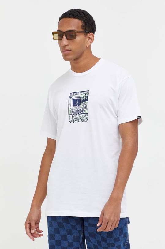 Βαμβακερό μπλουζάκι Vans στάμπα λευκό VN0008T9WHT1