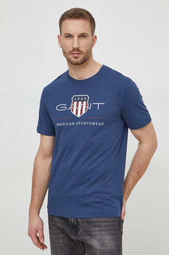 Bavlněné tričko Gant modrá 2003199