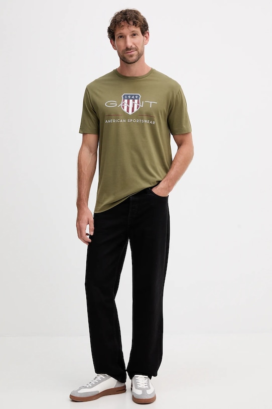 Bavlnené tričko Gant 2003199 zelená AW25