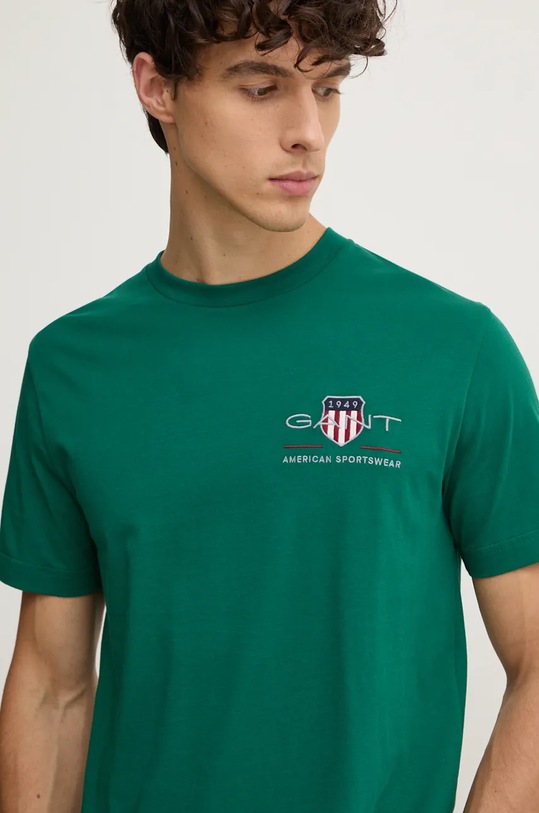 Bavlněné tričko Gant nášivka zelená 2067004