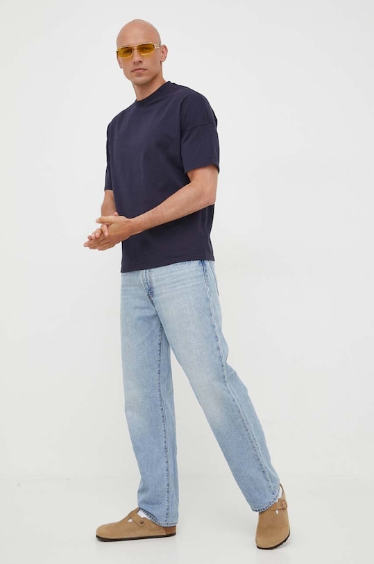 American Vintage pamut póló MFIZ02AH23 sötétkék AW23