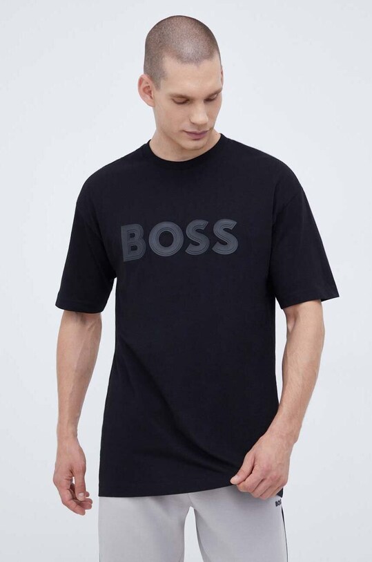 BOSS Green t-shirt bawełniany BOSS GREEN aplikacja czarny 50501232