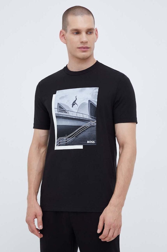 BOSS Green t-shirt BOSS GREEN z elastanem czarny 50507028