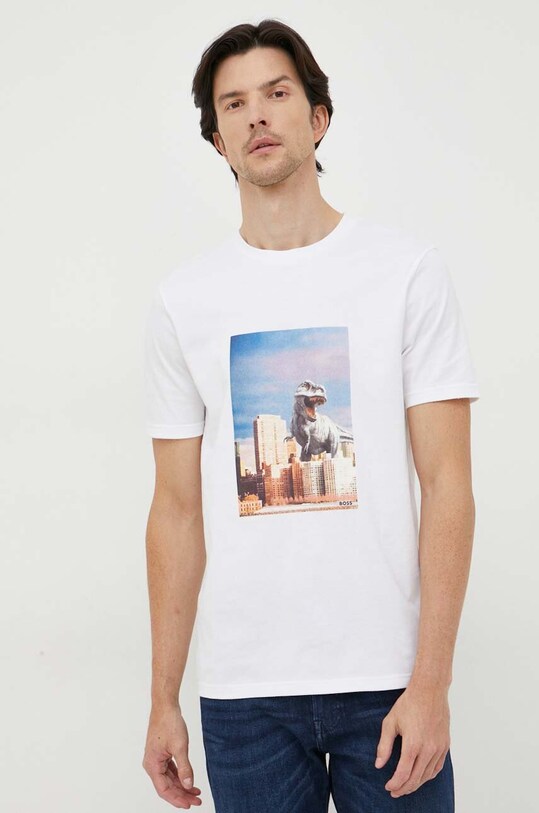 BOSS Orange t-shirt bawełniany BOSS ORANGE nadruk biały 50503535