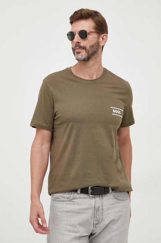 BOSS t-shirt bawełniany nadruk zielony 50499335