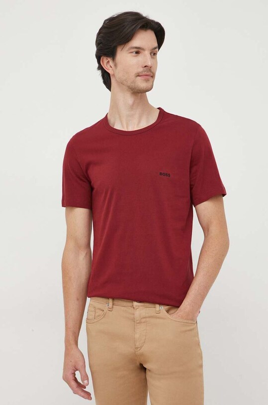 Βαμβακερό μπλουζάκι BOSS 3-pack slim μπορντό 50499445