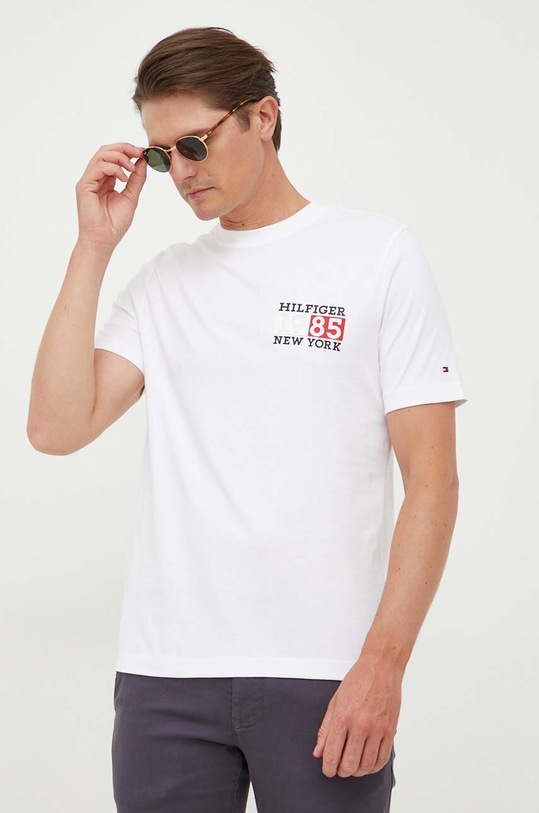 Bavlnené tričko Tommy Hilfiger potlač biela MW0MW32597