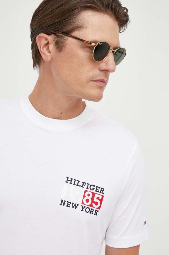 Βαμβακερό μπλουζάκι Tommy Hilfiger λευκό MW0MW32597