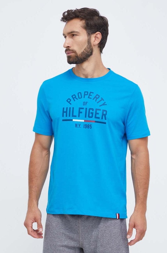 Tommy Hilfiger t-shirt z elastanem niebieski MW0MW32641