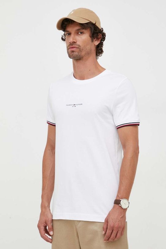 Pamučna majica Tommy Hilfiger natpis bijela MW0MW32584