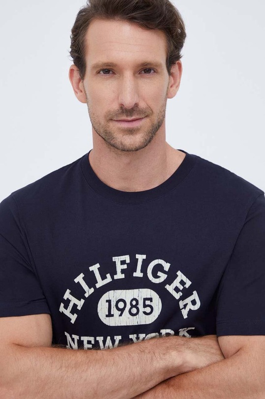 Bavlnené tričko Tommy Hilfiger tmavomodrá MW0MW32593