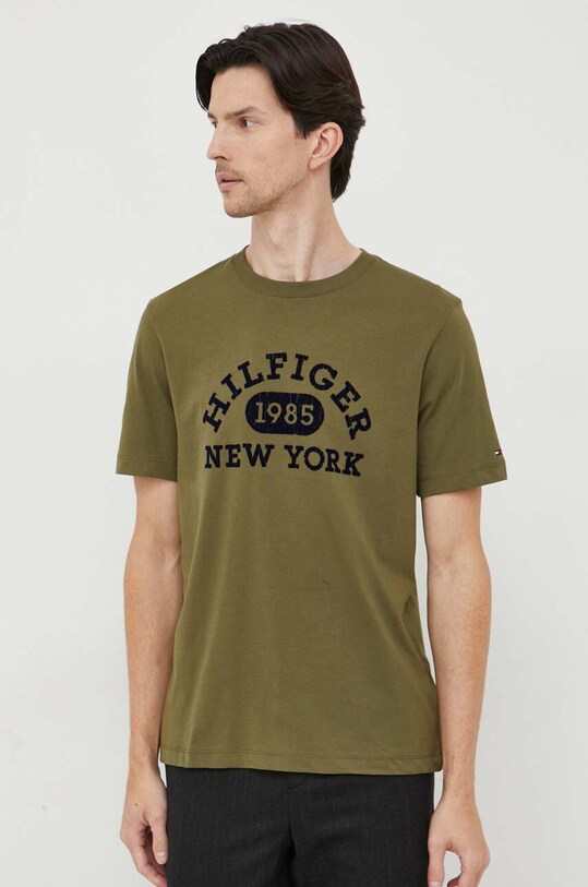 Бавовняна футболка Tommy Hilfiger regular зелений MW0MW32593
