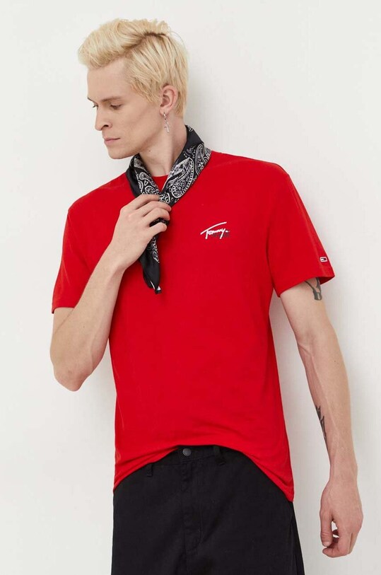 Tommy Jeans t-shirt bawełniany nadruk czerwony DM0DM17714