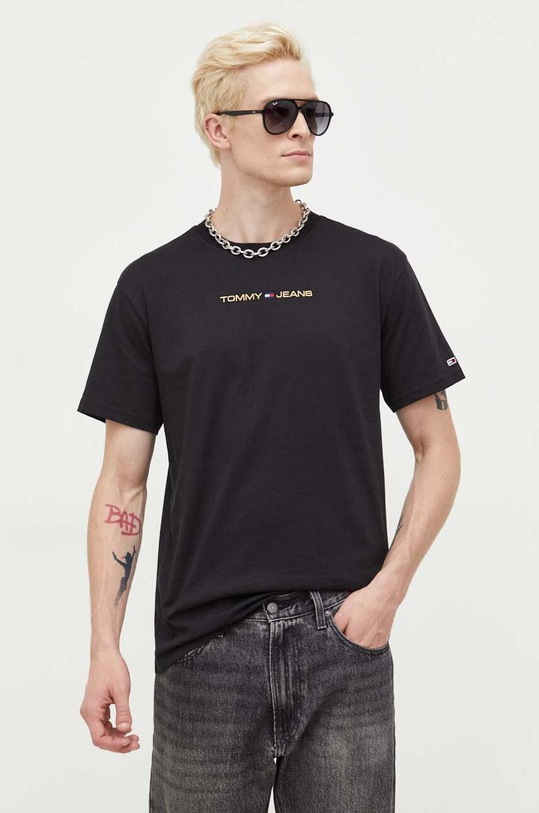 Tommy Jeans t-shirt bawełniany regular czarny DM0DM17728