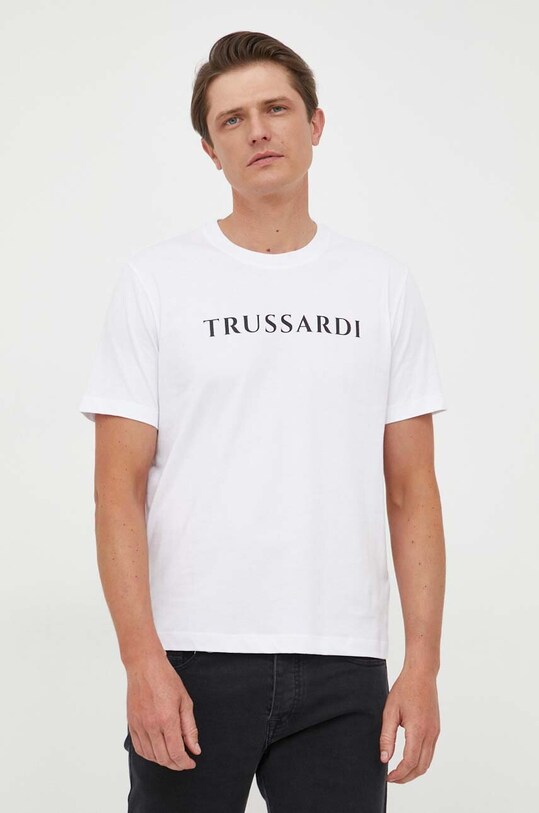 Trussardi t-shirt bawełniany nadruk biały 52T00768.1T005381