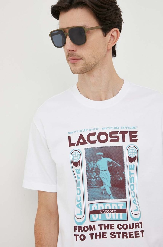 Bombažna kratka majica Lacoste Okrogel bela TH5642