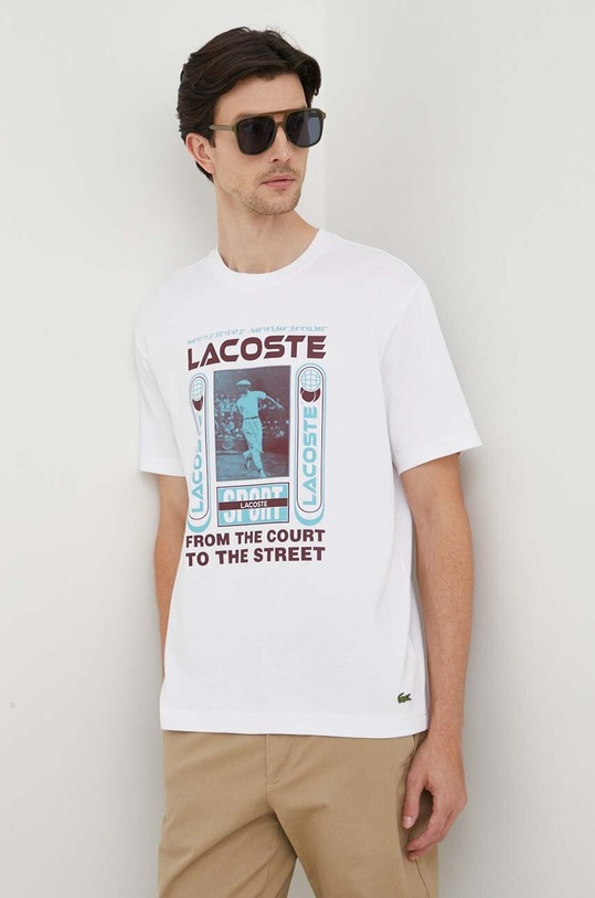 Bombažna kratka majica Lacoste bela TH5642