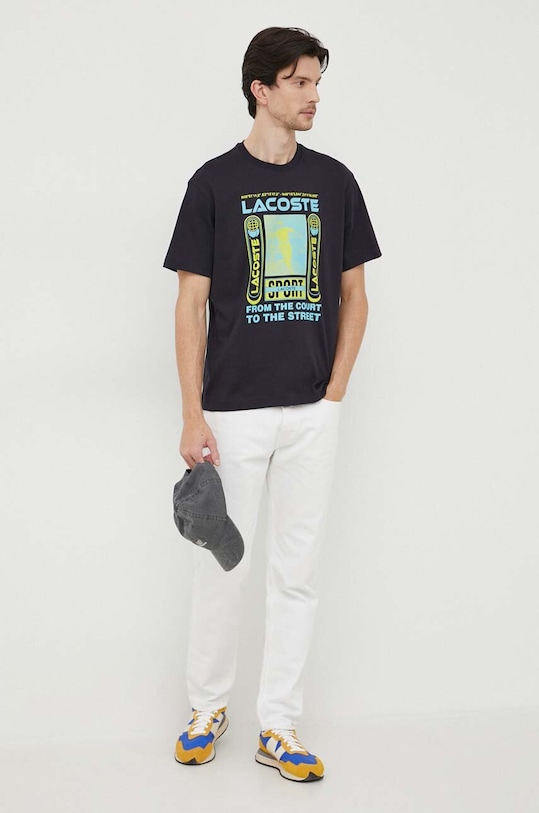 Βαμβακερό μπλουζάκι Lacoste TH5642 σκούρο μπλε AW23