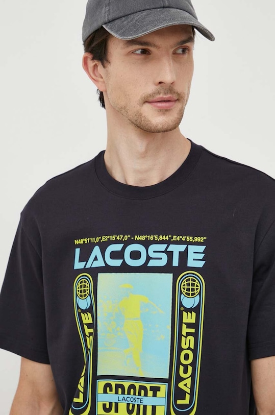 Βαμβακερό μπλουζάκι Lacoste σκούρο μπλε TH5642